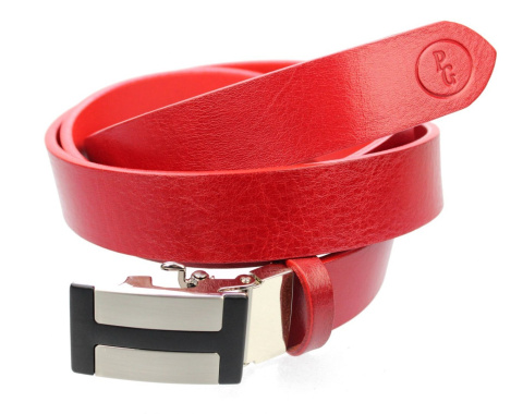 Wizytowy CZERWONY Pasek Skórzany PolskaGalanteria (PL) 30 mm AUTOMAT SAMOZACISK 03 Skóra BAWOLA Naturalna Licowa EXTRA