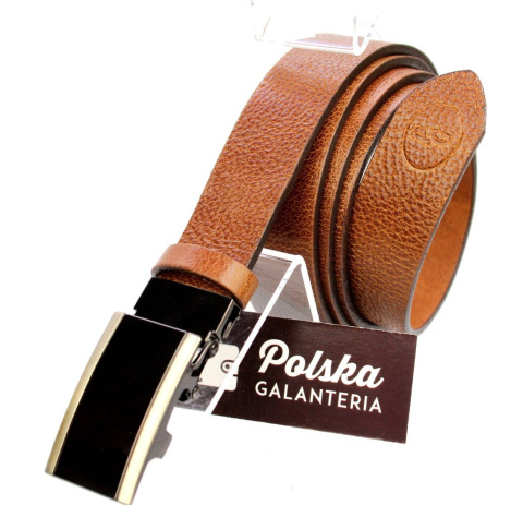 Wizytowy JASNO-BRĄZOWY Pasek Skórzany PolskaGalanteria (PL) 30 mm AUTOMAT SAMOZACISK Skóra BAWOLA Naturalna Licowa EXTRA