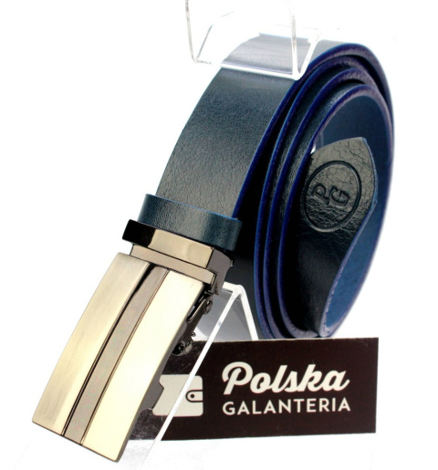 Wizytowy NIEBIESKI Pasek Skórzany PolskaGalanteria (PL) 30 mm AUTOMAT SAMOZACISK 05 Skóra BAWOLA Naturalna Licowa EXTRA