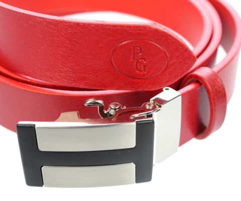 Wizytowy CZERWONY Pasek Skórzany PolskaGalanteria (PL) 30 mm AUTOMAT SAMOZACISK 03 Skóra BAWOLA Naturalna Licowa EXTRA