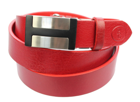 Wizytowy CZERWONY Pasek Skórzany PolskaGalanteria (PL) 30 mm AUTOMAT SAMOZACISK 03 Skóra BAWOLA Naturalna Licowa EXTRA