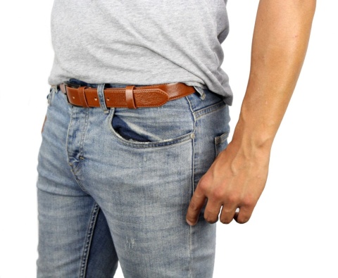 Pasek Skórzany PAS-MAX (PL) "IMITACJA SZYCIA" Skóra Licowa 30 mm KARMEL k40