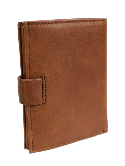 Portfel Męski PolskaGalanteria (PL) Skórzany Pionowy Z Zapięciem Skóra Cielęca Dwa Skrzydełka Jasny Brązowy 411/1