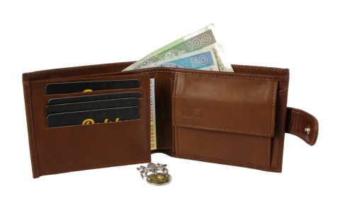 Portfel Męski Skórzany PolskaGalanteria Skóra Cielęca Jedno Skrzydełko Jasny Brąz V/1