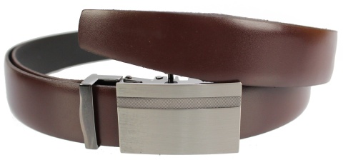 Pasek Skórzany Do Garnituru COMPLEX (PL) Zaokrąglony Z Pełną Klamrą Automat Skóra Licowa 30 mm Brązowy Klamra ''SREBRNA 28"