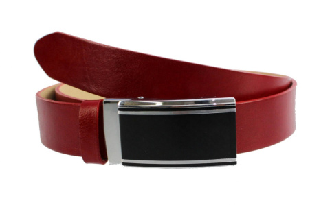 Pasek Skórzany Gładki PAS-MAX (PL) 35 mm AUTOMAT SAMOZACISK ŁAMANY KLAMRA "CZARNA 4" Skóra Naturalna Licowa EXTRA CZERWONY K62