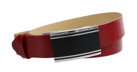 Pasek Skórzany Gładki PAS-MAX (PL) 35 mm AUTOMAT SAMOZACISK ŁAMANY KLAMRA "CZARNA 4" Skóra Naturalna Licowa EXTRA CZERWONY K62