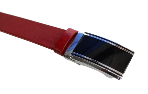 Pasek Skórzany Gładki PAS-MAX (PL) 35 mm AUTOMAT SAMOZACISK ŁAMANY KLAMRA "CZARNA 4" Skóra Naturalna Licowa EXTRA CZERWONY K62