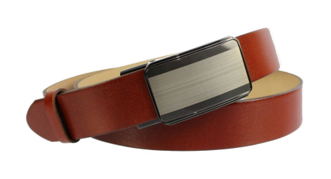 Pasek Skórzany Gładki PAS-MAX (PL) 35 mm AUTOMAT SAMOZACISK ŁAMANY KLAMRA "SREBRNA 1" Skóra Naturalna Licowa EXTRA RUDY K32