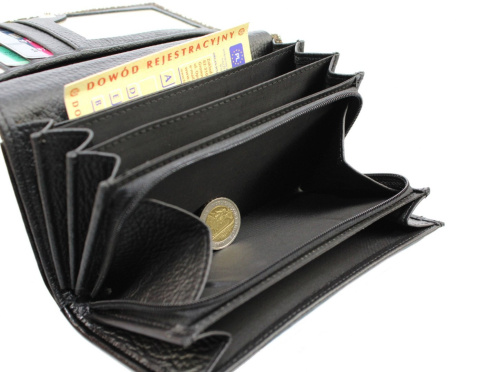 Portfel Damski PolskaGalanteria (PL) Długi 17 cm Suwak Skóra Naturalna Cielęca Czarny Z Grafiką D-14