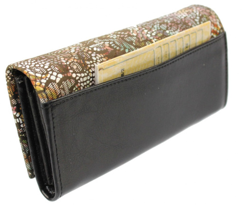 Portfel Damski PolskaGalanteria (PL) Długi 17 cm Suwak Skóra Naturalna Cielęca Czarny Z Grafiką D-14