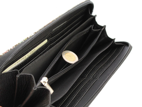 Portfel Damski Skóra Naturalna Cielęca POLSKAGALANTERIA Duży Piórnik Czarny z grafiką KP D10