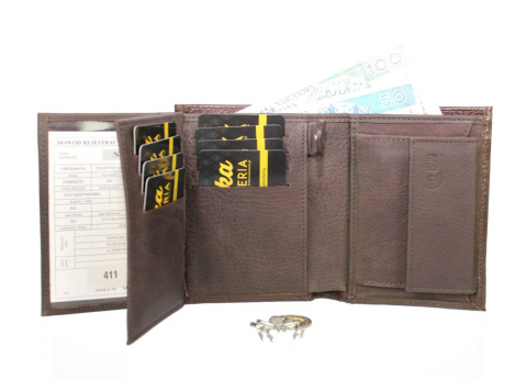 Portfel Męski PolskaGalanteria (PL) Skórzany Pionowy Skóra Cielęca Dwa Skrzydełka Czekoladowy 411