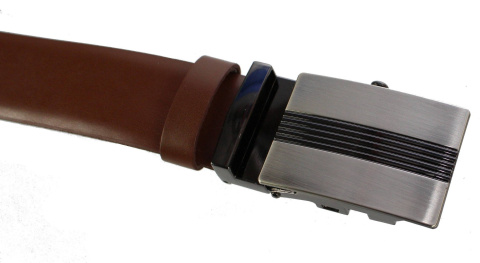 Wizytowy Pasek Skórzany 35 mm COMPLEX (PL) Pełna Klamra AUTOMAT/ZĄBEK Garnitur KONIAKOWY Zaokrąglony AZ35/KAZ10