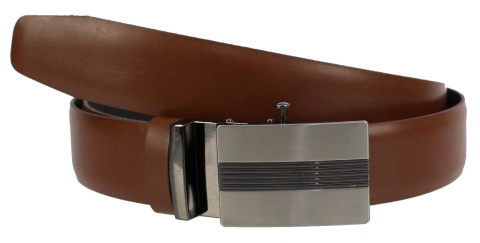 Wizytowy Pasek Skórzany 35 mm COMPLEX (PL) Pełna Klamra AUTOMAT/ZĄBEK Garnitur KONIAKOWY Zaokrąglony AZ35/KAZ10