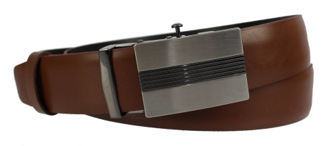 Wizytowy Pasek Skórzany 35 mm COMPLEX (PL) Pełna Klamra AUTOMAT/ZĄBEK Garnitur KONIAKOWY Zaokrąglony AZ35/KAZ10