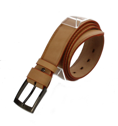 Pasek Męski Skórzany COMPLEX (PL) Gładki Jasny Skóra Naturalna Licowa Extra 40 mm Szeroki SUROWA SKÓRA Imitacja Szycia