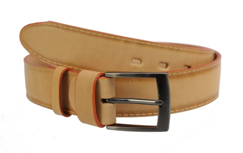 Pasek Męski Skórzany COMPLEX (PL) Gładki Jasny Skóra Naturalna Licowa Extra 40 mm Szeroki SUROWA SKÓRA Imitacja Szycia