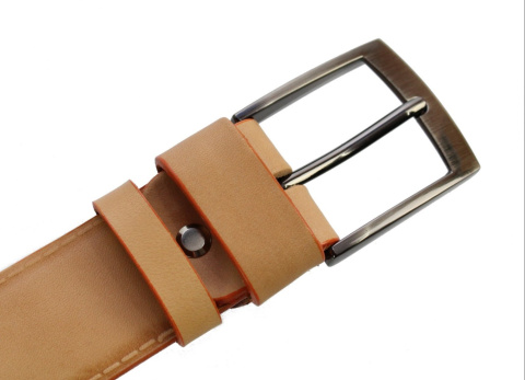 Pasek Męski Skórzany COMPLEX (PL) Gładki Jasny Skóra Naturalna Licowa Extra 40 mm Szeroki SUROWA SKÓRA Imitacja Szycia