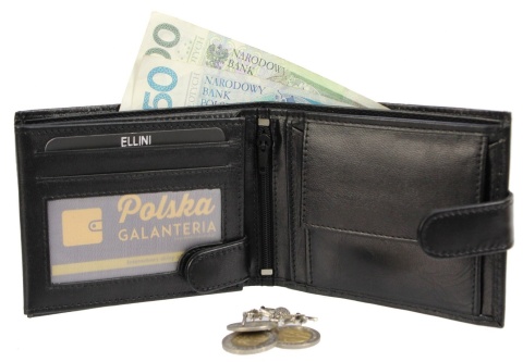 Portfel Męski Skórzany ELLINI Skóra Licowa Duży Poziomy Z Zapięciem Dwa Skrzydełka TM-14-032