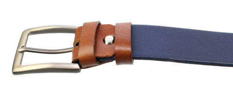 Pasek Męski Skórzany PAS-MAX (PL) Skóra Licowa EXTRA 35 mm GRANATOWY Z BRĄZOWYM k.82