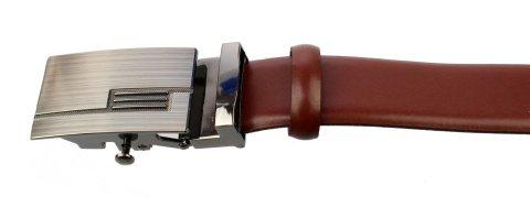 Wizytowy Pasek Skórzany 30 mm COMPLEX (PL) Pełna Klamra AUTOMAT/ZĄBEK Garnitur BRĄZOWY Zaokrąglony AZ30/KAZ31