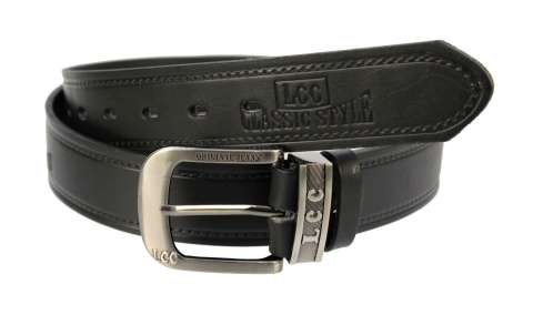 Pasek Męski Skórzany COMPLEX (PL) Tłoczony Napis "LCC Style" Skóra Naturalna Licowa 40 mm