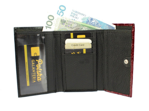 Portfel Damski Skórzany PolskaGalanteria 15 cm Suwak Skóra Naturalna KP D1411 Lakierowany Przód