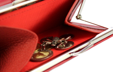 Portfel Damski Skórzany PolskaGalanteria (PL) 14 cm Klamra Skóra Naturalna Cielęca Z Wstawką Czerwony D39-WST