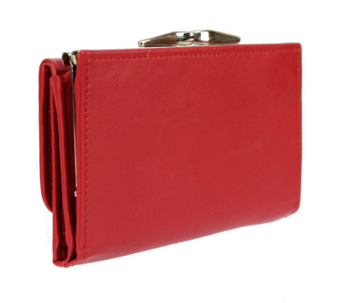 Portfel Damski Skórzany PolskaGalanteria (PL) 14 cm Klamra Skóra Naturalna Cielęca Z Wstawką Czerwony D39-WST