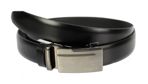 Wizytowy Pasek Skórzany 30 mm COMPLEX (PL) Pełna Klamra AUTOMAT/ZĄBEK Garnitur CZARNY Zaokrąglony AZ30/KAZ59