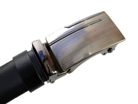 Wizytowy Pasek Skórzany 30 mm COMPLEX (PL) Pełna Klamra AUTOMAT/ZĄBEK Garnitur CZARNY Zaokrąglony AZ30/KAZ59