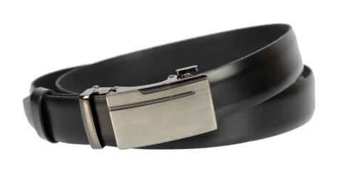 Wizytowy Pasek Skórzany 30 mm COMPLEX (PL) Pełna Klamra AUTOMAT/ZĄBEK Garnitur CZARNY Zaokrąglony AZ30/KAZ59