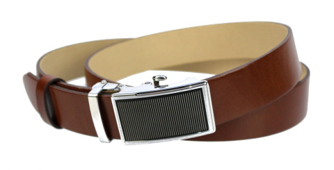 Wizytowy Pasek Skórzany 35 mm PAS-MAX (PL) Pełna Klamra AUTOMAT/SAMOZACISK Garnitur CZEKOLADOWY K41 ASZ35/KAS22