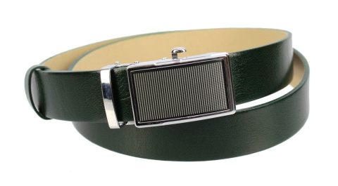 Pasek Skórzany Gładki PAS-MAX (PL) 35 mm AUTOMAT SAMOZACISK ŁAMANY KLAMRA "CZARNA 22" Skóra Naturalna Licowa EXTRA ZIELONY