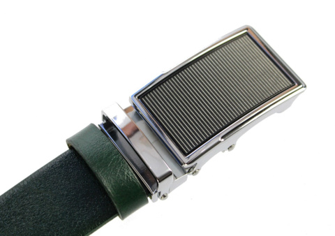 Pasek Skórzany Gładki PAS-MAX (PL) 35 mm AUTOMAT SAMOZACISK ŁAMANY KLAMRA "CZARNA 22" Skóra Naturalna Licowa EXTRA ZIELONY