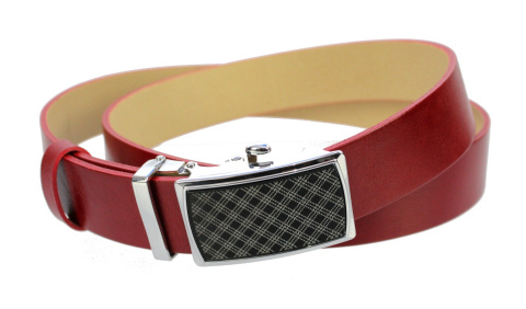 Pasek Skórzany Gładki PAS-MAX (PL) 35 mm AUTOMAT SAMOZACISK ŁAMANY KLAMRA "CZARNA 23" Skóra Naturalna Licowa EXTRA CZERWONY