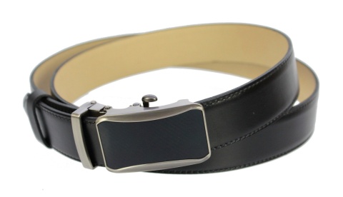 Pasek Skórzany Gładki PAS-MAX (PL) 35 mm AUTOMAT SAMOZACISK ŁAMANY KLAMRA "CZARNA 24" Skóra Licowa CZARNY Imitacja Szycia