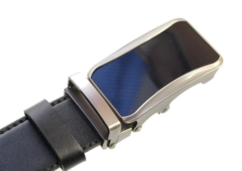 Pasek Skórzany Gładki PAS-MAX (PL) 35 mm AUTOMAT SAMOZACISK ŁAMANY KLAMRA "CZARNA 24" Skóra Licowa CZARNY Imitacja Szycia