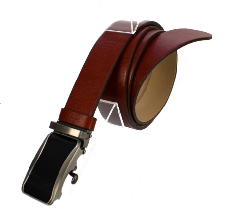 Pasek Skórzany Gładki PAS-MAX (PL) 35 mm AUTOMAT SAMOZACISK ŁAMANY KLAMRA "CZARNA 24" Skóra Naturalna Licowa EXTRA RUDY k32