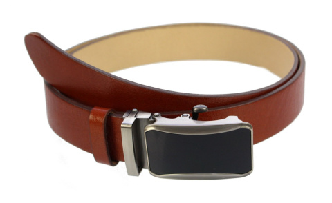 Pasek Skórzany Gładki PAS-MAX (PL) 35 mm AUTOMAT SAMOZACISK ŁAMANY KLAMRA "CZARNA 24" Skóra Naturalna Licowa EXTRA RUDY k32