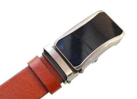 Pasek Skórzany Gładki PAS-MAX (PL) 35 mm AUTOMAT SAMOZACISK ŁAMANY KLAMRA "CZARNA 24" Skóra Naturalna Licowa EXTRA RUDY k32