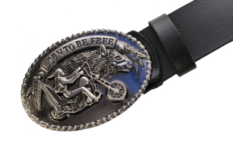 Pasek Skórzany COMPLEX (PL) Skóra Licowa 40 mm Klamra Pełna Na Bolczyk BLASZKA "BORN TO BE FREE" CBOL40/29
