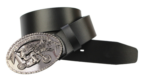 Pasek Skórzany COMPLEX (PL) Skóra Licowa 40 mm Klamra Pełna Na Bolczyk BLASZKA "BORN TO BE FREE" CBOL40/29