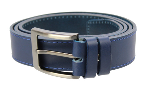 Pasek Męski Skórzany PAS-MAX (PL) Niebieski Z Niebieską Nitką Skóra Licowa 40 mm