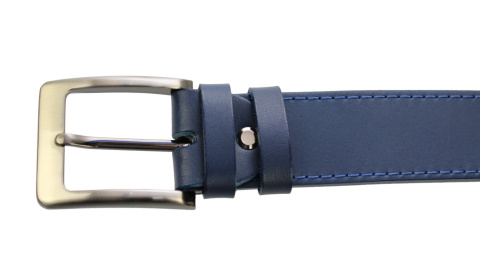 Pasek Męski Skórzany PAS-MAX (PL) Niebieski Z Niebieską Nitką Skóra Licowa 40 mm