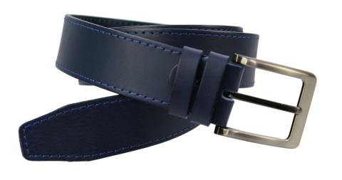 Pasek Męski Skórzany PAS-MAX (PL) Niebieski Z Niebieską Nitką Skóra Licowa 40 mm