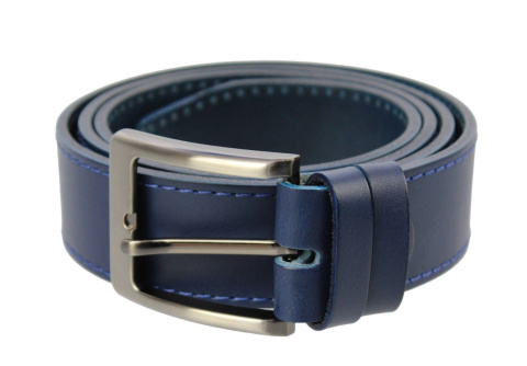 Pasek Męski Skórzany PAS-MAX (PL) Niebieski Z Niebieską Nitką Skóra Licowa 40 mm