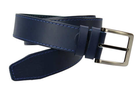 Pasek Męski Skórzany PAS-MAX (PL) Niebieski Z Niebieską Nitką Skóra Licowa 40 mm