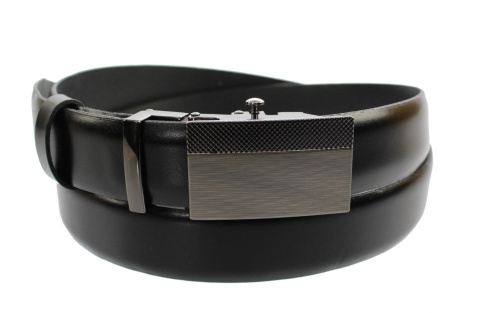 Wizytowy Pasek Skórzany 30 mm COMPLEX (PL) Pełna Klamra AUTOMAT/ZĄBEK Garnitur CZARNY Zaokrąglony AZ30/KAZ55